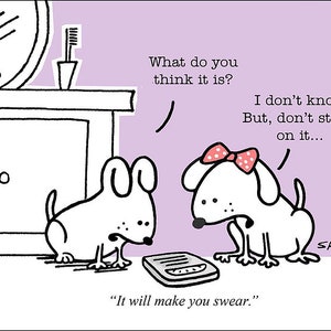 Scale funny dog cartoons diet exercise greeting cards mugs tee shirts mouse pads pets animals