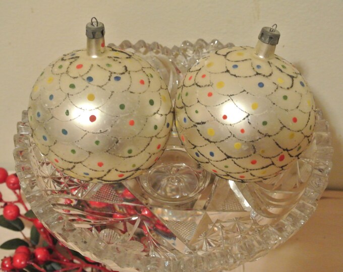 Vintage Jumbo Glass Christmas Ornaments Poland Set of 2 Etsy