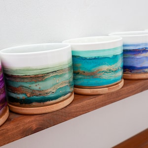 Mini Alcohol Ink Planter | Succulent Planter, Small Ceramic Planter, Planter with Drainage, Colorful Planter, Indoor Planter, Plant Decor