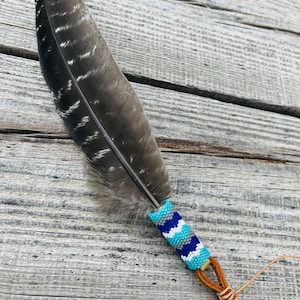 Beaded Turkey Feather, Beaded Feather, Peyote Feather, Western Decor