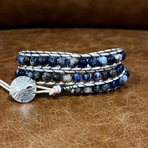 Sodalite Wrap Bracelet, Triple Wrap Bracelet, Leather Wrap Bracelet, Gemstone Bracelet, Boho Wrap Bracelet