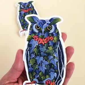 Overgrown Owl Sticker: Matte or Vinyl Waterproof Owl Art