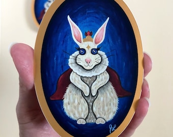 Royal Rabbit Matte Mirror Sticker | White Rabbit | Rabbit Gift | Large Sticker | Rabbit Art