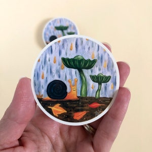 Snail & Mushroom Clear Vinyl Sticker | Mini Art | Snail Art | Snail Gift | Waterproof Decal