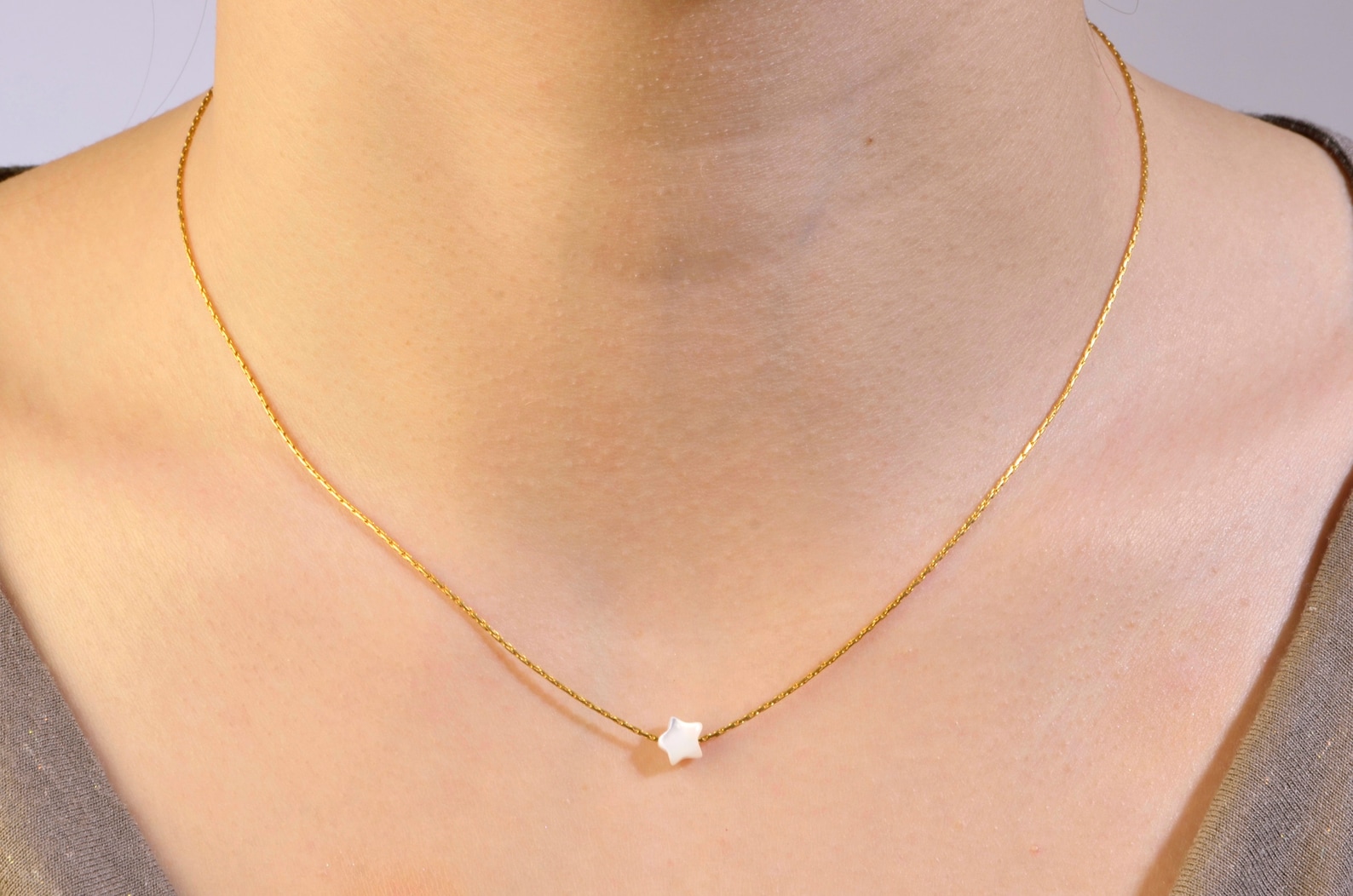 Necklace very thin chains in gold plated 3 microns and star in Etsy