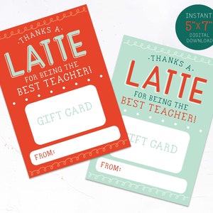 Coffee Gift Card Holder, Thanks a Latte, Holiday Gift, Teacher Gift, Coffee Greeting Card Instant Download - Printable