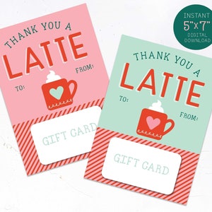 Coffee Gift Card Holder, Thanks a Latte, Holiday Gift, Teacher Gift, Coffee Greeting Card Instant Download - Printable