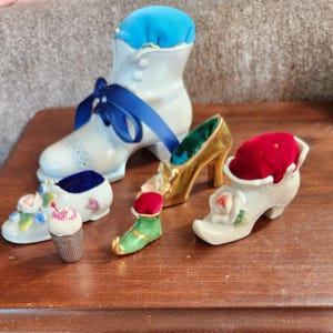 Porcelain and Glass Pin Cushions - Lot of 6