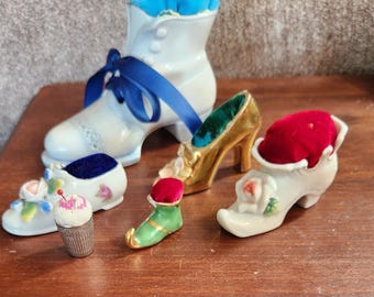 Porcelain and Glass Pin Cushions - Lot of 6