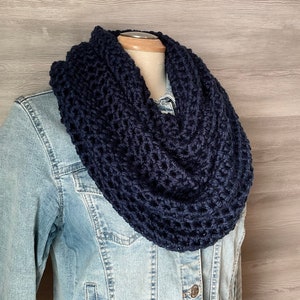 EMELINE CAPELET Acrylic and Superwash Wool, Infinity scarf capelet, chunky knit scarf, chunky knit cape, wrap sweater, cozy shoulder shawl DEEP OCEAN