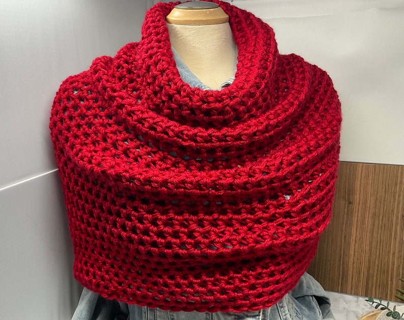 EMELINE CAPELET Acrylic and Superwash Wool, Infinity scarf capelet, chunky knit scarf, chunky knit cape, wrap sweater, cozy shoulder shawl RASPBERRY