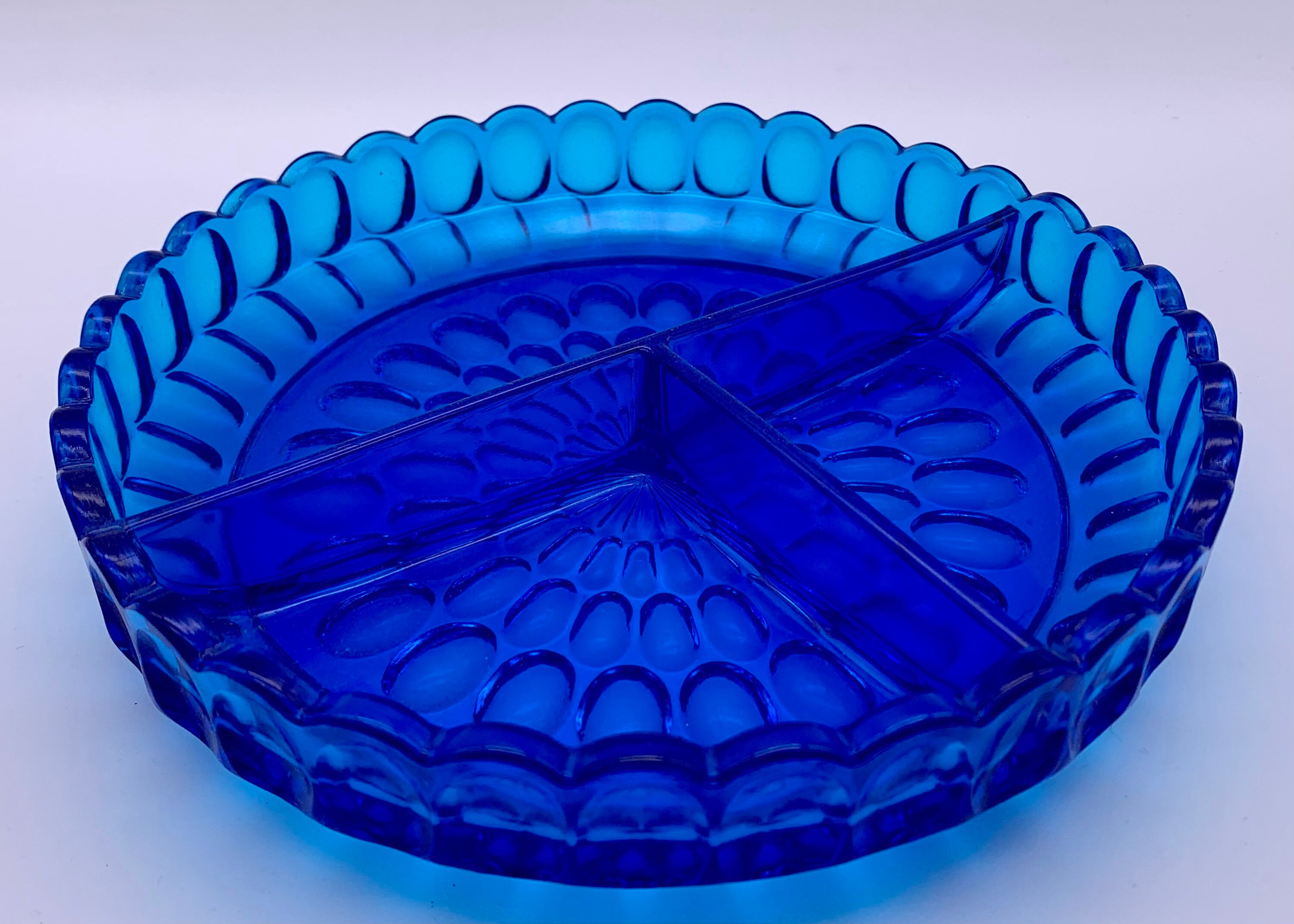 Tray Divided 3part Colonial Blue Fenton Thumbprint Relish Etsy