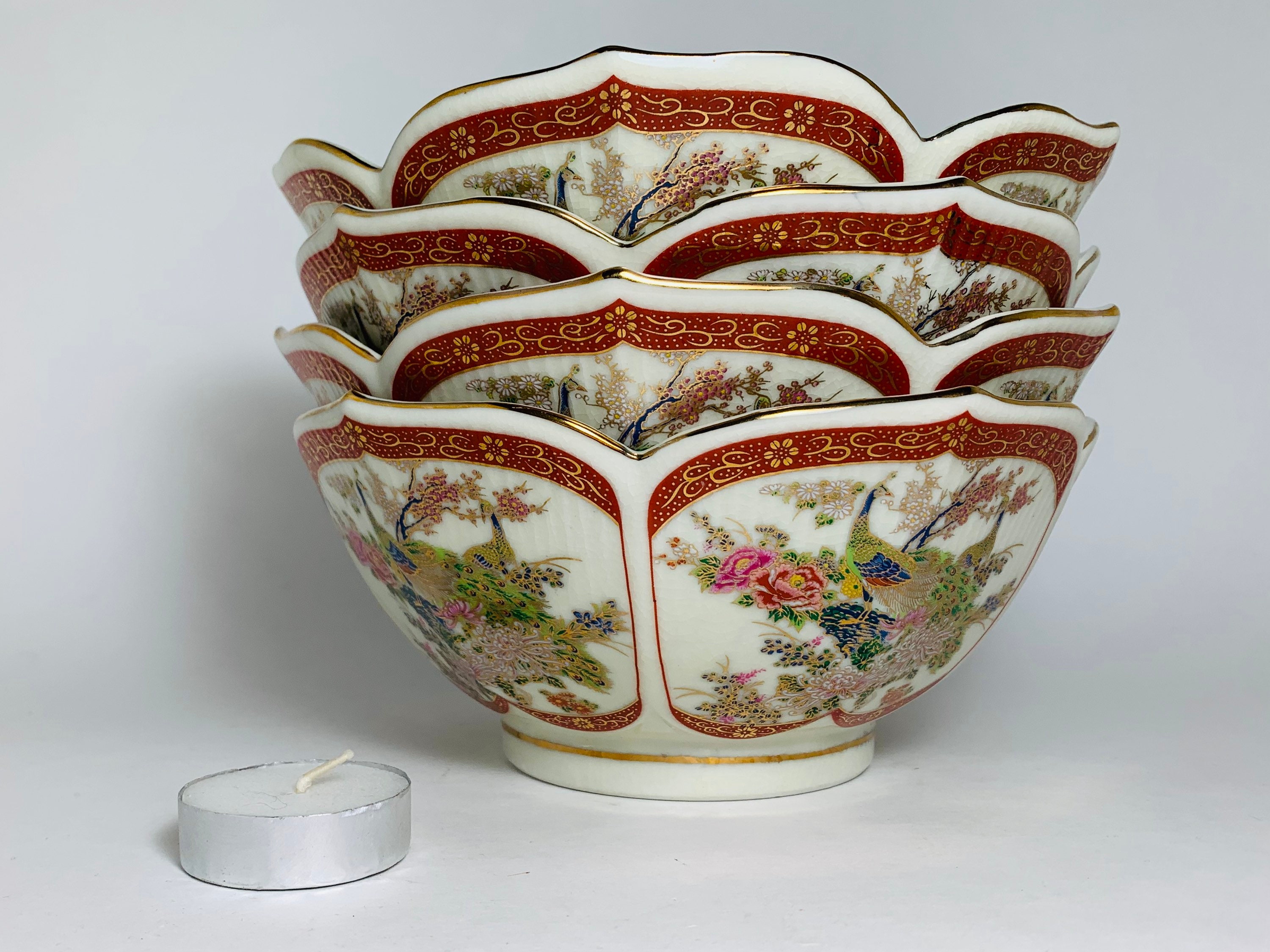 Bowl Satsuma Lotus Japan Peacock Floral Gold Heritage Mint Etsy