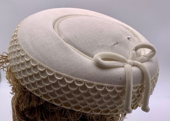 Hat Mushroom-Style Tan Cream Bow Scalloped Layers - image 5
