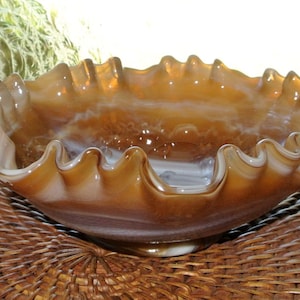 Bowl Slag White Tan Brown Imperial Glass Windmill End of Day