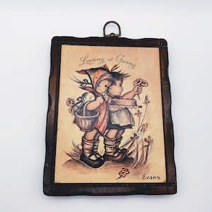 Tabliczka ścienna Hummel Wood Pine Hanging Art Decoupage Girls Basket Cake
