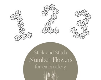 Stick and Stitch Flower Numbers for Embroidery