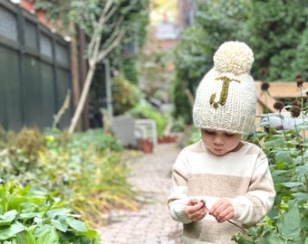 Custom Knit Hat, Initial Knit Kids Hat, Letter Name Knit Hat