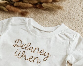 Organic Cotton Name Shirt, Custom Baby Shirt, Embroidered Name Baby Sweater, Personalized