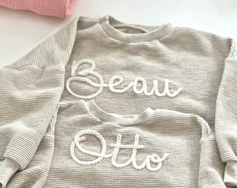 Waffle Knit Embroidered Name Baby Toddler Kids Sweater, Oversized Knit Sweater, Personalized Baby Gift