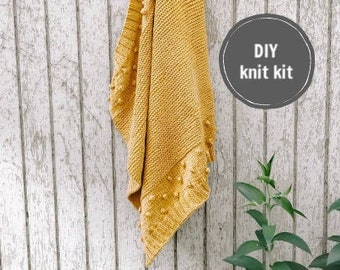 Knit Kit for Baby Blanket | DIY Mustard Yellow Baby Blanket | Knit Gift for Baby Shower | Gender Neutral Baby Blanket Knit Kit