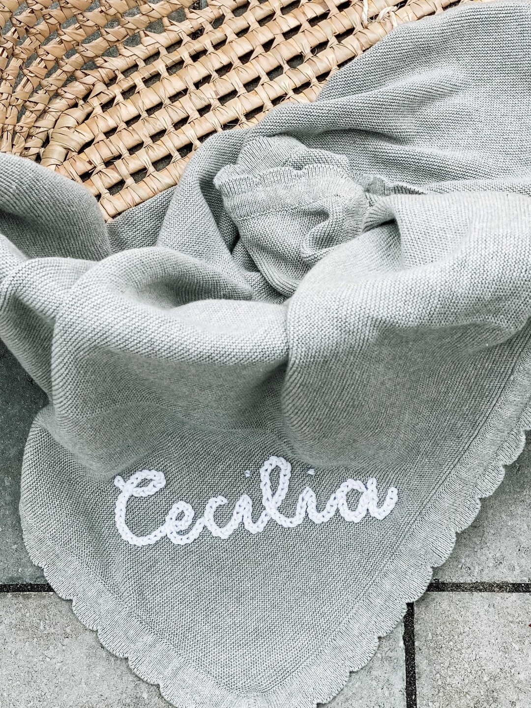 Customized Baby Blanket Embroidered Knit Blanket Neutral Etsy