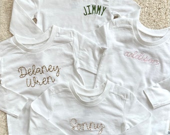 Organic Cotton Name Shirt, Custom Baby Shirt, Embroidered Name Baby Sweater, Personalized