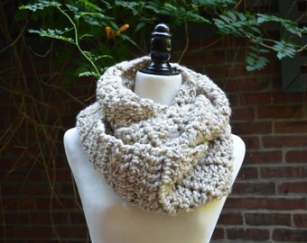 Light Brown Infinity Scarf, Chunky Knit Scarf, Neutral Knit Scarf, Chunky Knit Wrap Around Scarf, Neutral Infinity Scarf Thick