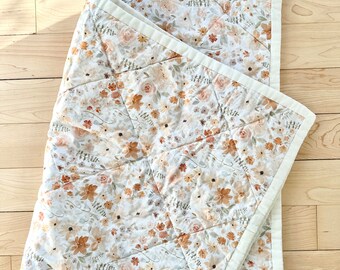 Baby Quilt, Toddler Quilt, Whole Cloth Quilt, Floral Baby Quilt