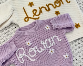 Baby Name Sweater with Flowers | Toddler Name Sweater | Baby Announcement | Name Announcement | New Baby Gift | Customized Sweater