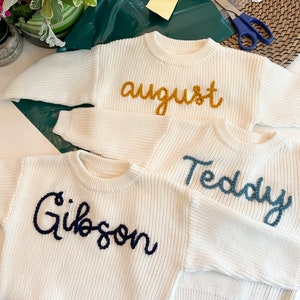 Baby Name Sweater Toddler Name Sweater Baby Announcement Name Announcement New Baby Gift Embroidery Gift Customized Sweater image 2