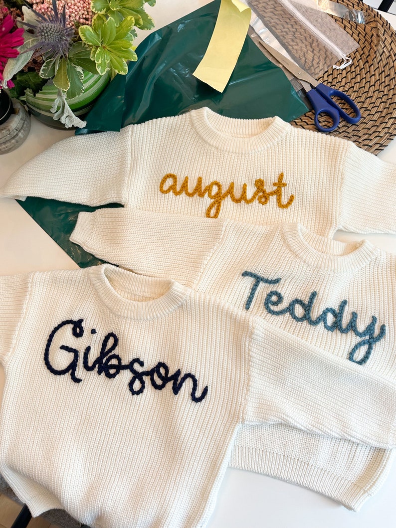 Baby Name Sweater Toddler Name Sweater Baby Announcement Name Announcement New Baby Gift Embroidery Gift Customized Sweater image 2