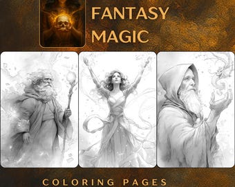 Adult Grayscale Coloring Pages: 50 Dark Fantasy Magic Illustrations (Printable PDF + PNG Gift)