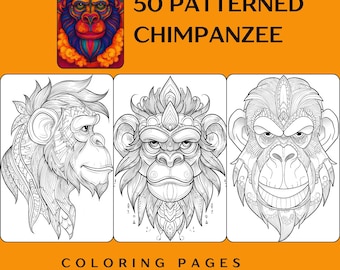 Adult Grayscale Coloring Book - 50 Chimpanzee Zentangle Mandala Pages Printable PDF