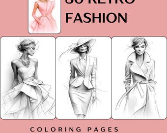 80 Retro Fashion Coloring Pages – Vintage Women’s Outfits 1940s–1950s | Printable PDF + PNG