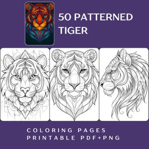 Tiger Mandala Coloring Pages for Adults: 50 Grayscale Designs, Printable PDF + PNG
