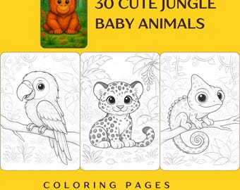 Jungle Animals Coloring Book for Kids: Grayscale & Line Art (High-Res PDF)