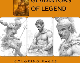 Adult Grayscale Coloring Pages| 60 Gladiators And Roman Warrior Illustrations (Digital Download)