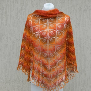 Hand knitted shawl, Lace knitted shawl wrap, Orange brown shawl