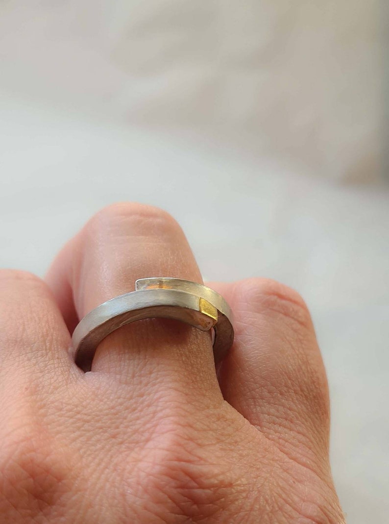 Minimalist Sterling Silver and Gold Ring Contemporary Jewelry