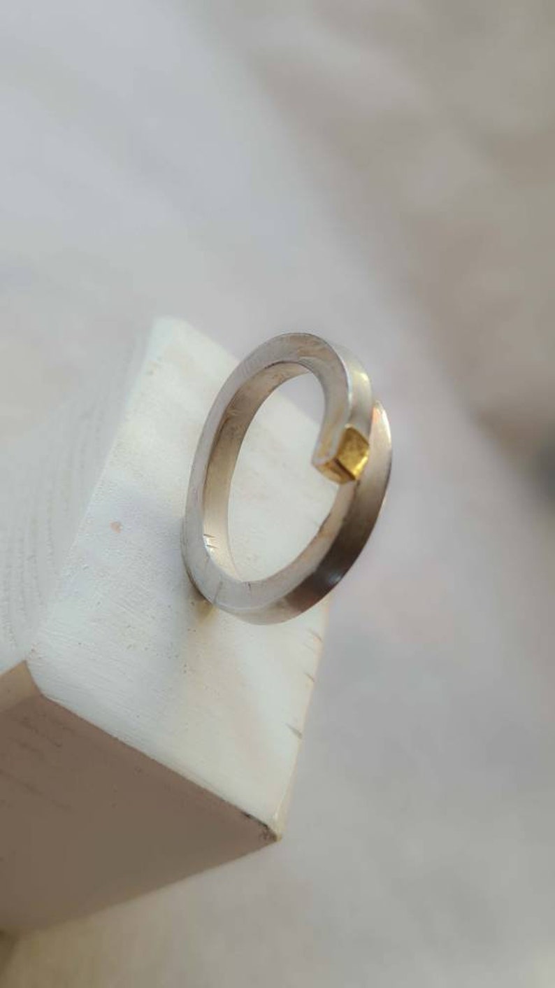 Minimalist Sterling Silver and Gold Ring Contemporary Jewelry