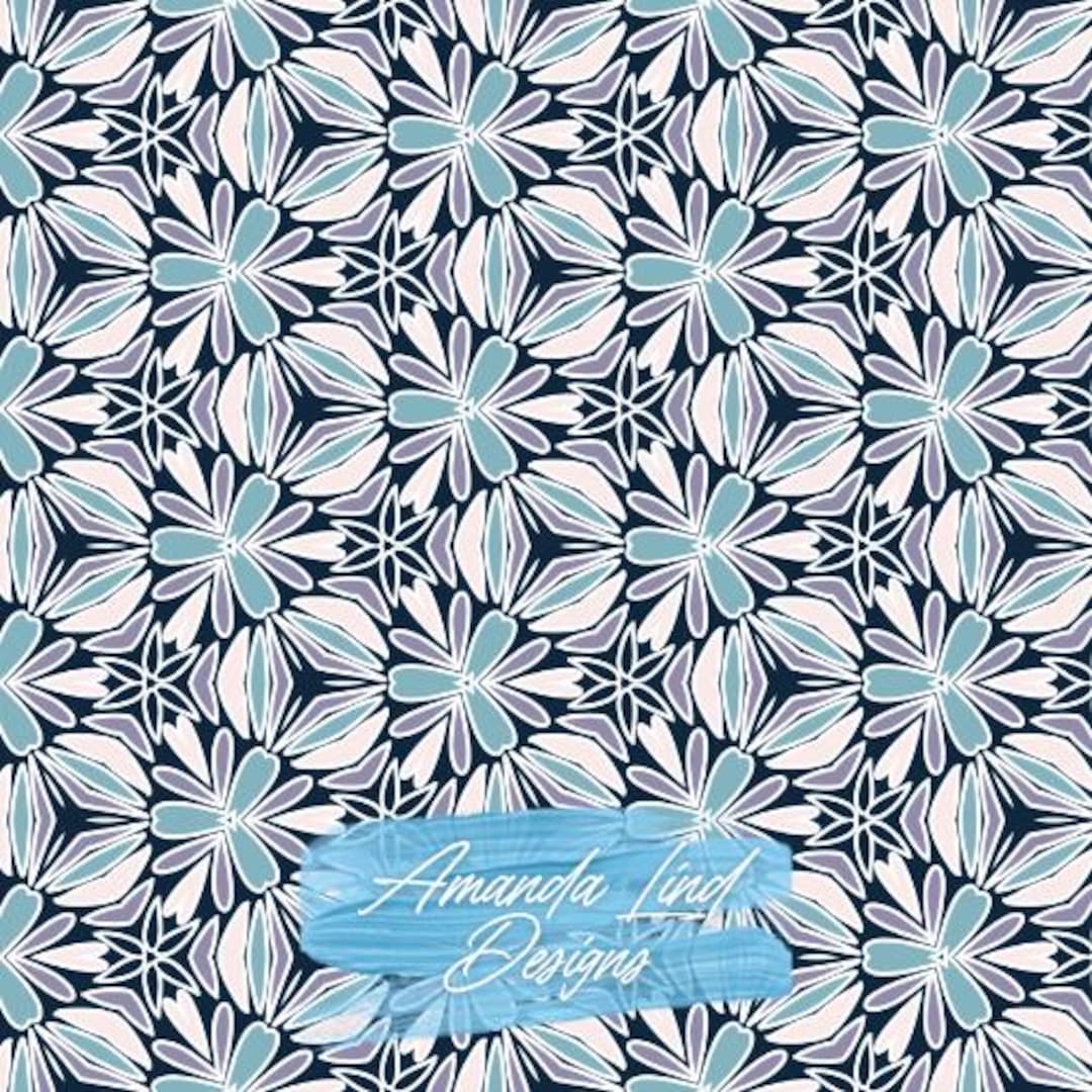 Floral Geometric Leaves Funky Dark Blue Seamless Pattern Download ...