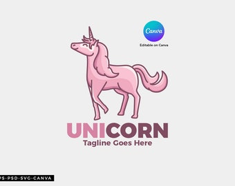 Unicorn Logo - Animal Logo - Canva Logo - Fantasy Logo - Magic Logo - Horse Logo - Feminim - Cute
