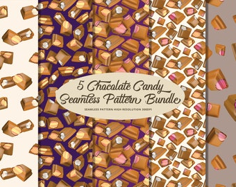 5 Chocolate Candy Seamless Pattern - Seamless Pattern Bundle - Pattern Bundle
