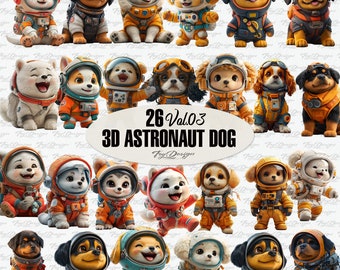 26 3D Dog Astronaut Vol 03 - Dog Clipart - Animal Clipart - Astronaut Clipart - Digital Clipart