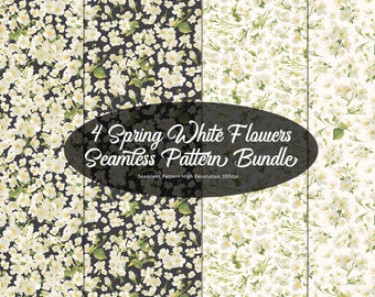 4 Spring White Flower Seamless Pattern Bundle - Seamless Pattern Bundle - Pattern Bundle