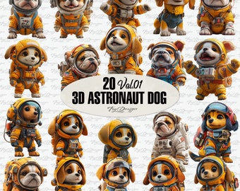 20 3D Dog Astronaut Vol 01 - Dog Astronaut Clipart - Digital Clipart - Clipart - Dog Clipart - Animal Clipart