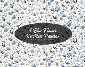 4 Blue Flower Seamless Pattern - Pattern Bundle - Seamless Pattern Bundle