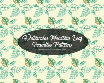 Watercolor Monstera Leaf Seamless Pattern