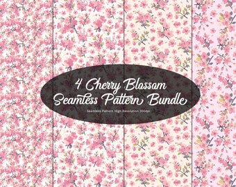 4 Cherry Blossom Seamless Pattern Bundle - Seamless Pattern Bundle - Pattern Bundle